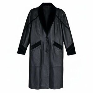 Vintage Worthington Black Leather Long Coat Petite Large